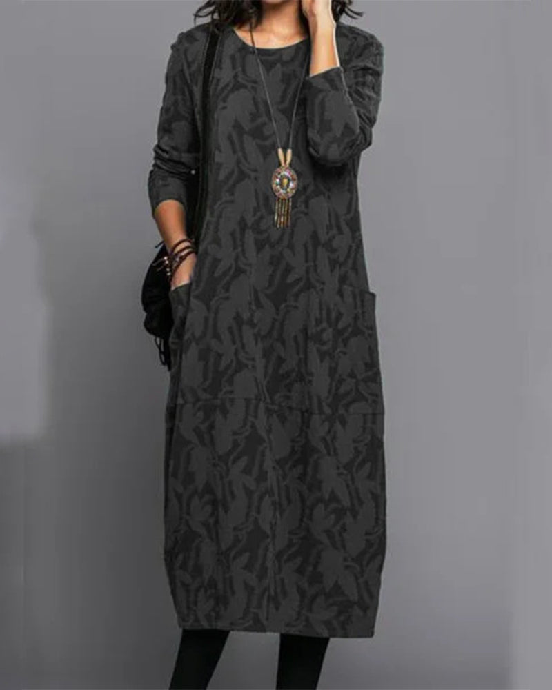 Valenzora - Long-sleeved pocket dress with print