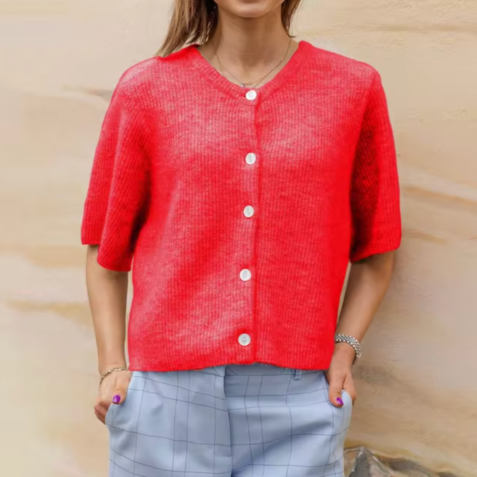 Valenzora | Kurze Strickjacke mit Knöpfen für Damen