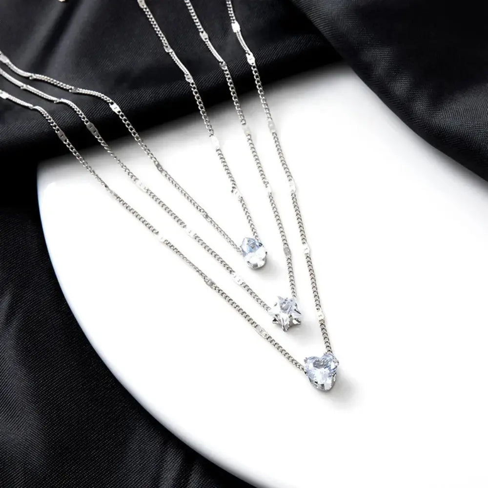 Valenzora | Zircon Heart Charm Layered Pendant Necklace
