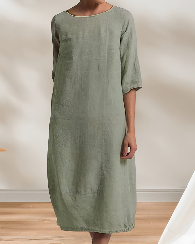 Valenzora | Damen Freizeit Leinenoptik Schlichtes Midikleid