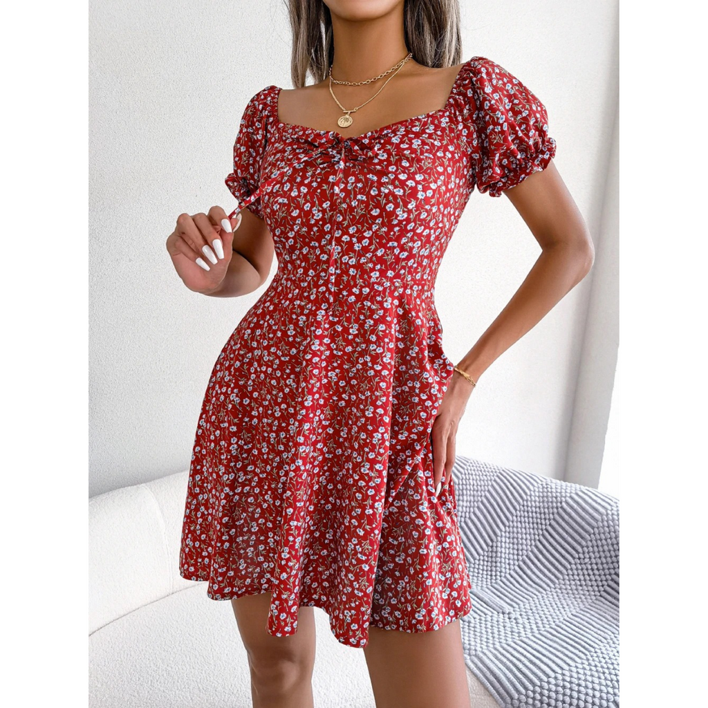 Valenzora | Sommerkleid für Damen mit floralen Puffärmeln
