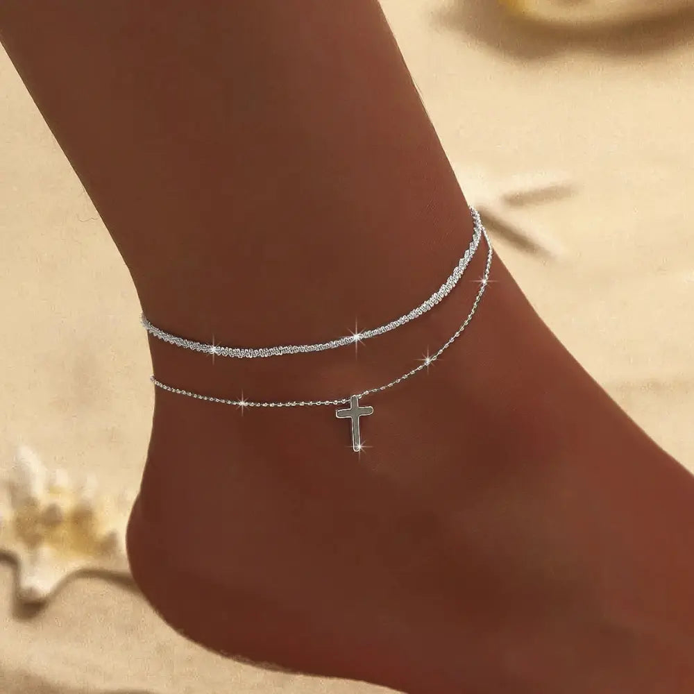 Valenzora | Elegantes Silber/Gold Doppel-Fußkettchen