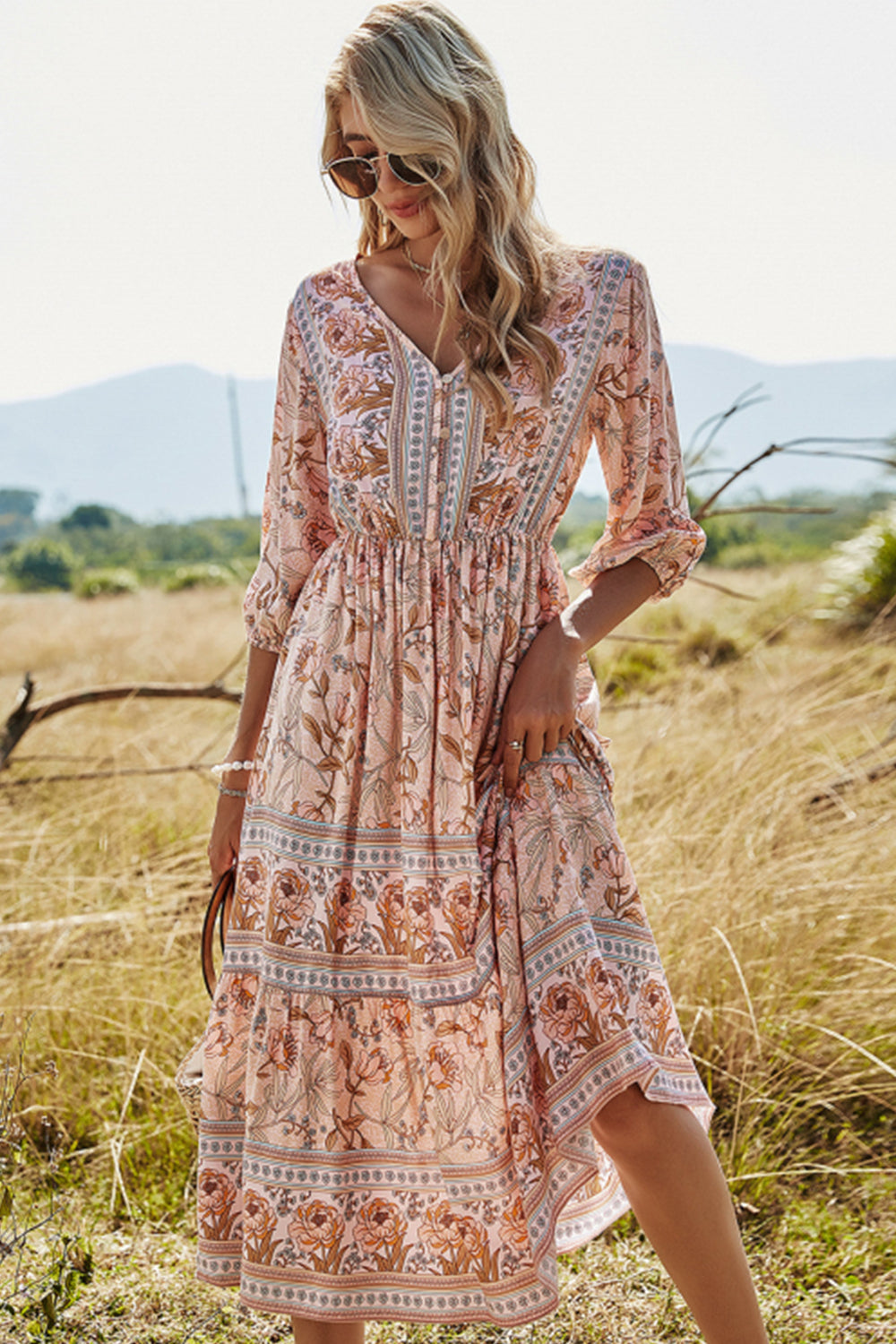 Valenzora | High-waisted V-neck Boho beach dress