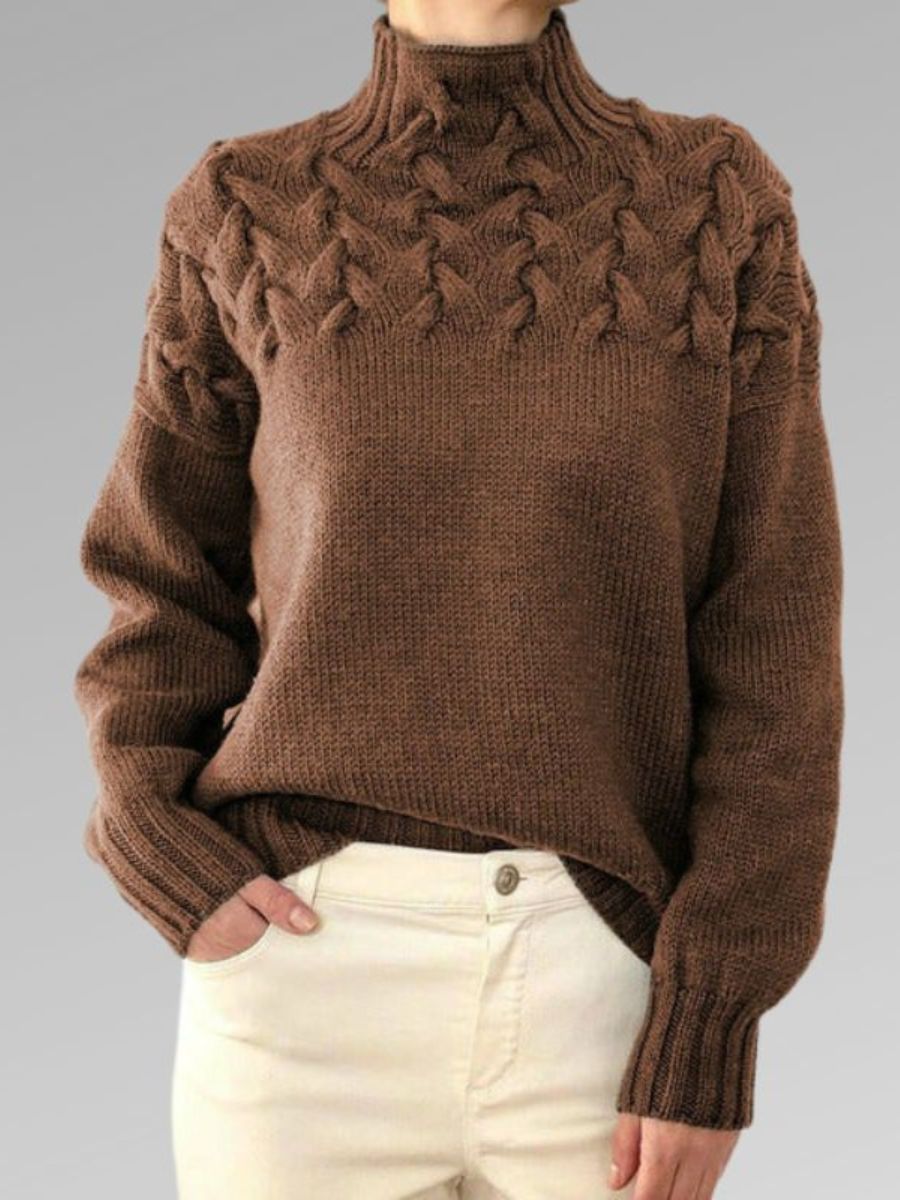 Valenzora - Women's high collar cable knit sweater