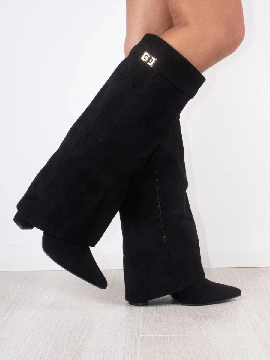 Valenzora | Elegant women's boots made of high-quality suede with golden accents