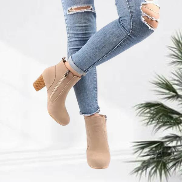 Valenzora | Women's Casual Suede Ankle Boots, Low Block Heel, Side Zipper