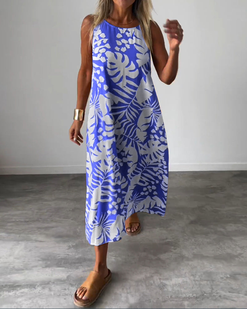 Valenzora | Casual, sleeveless dress with leaf pattern