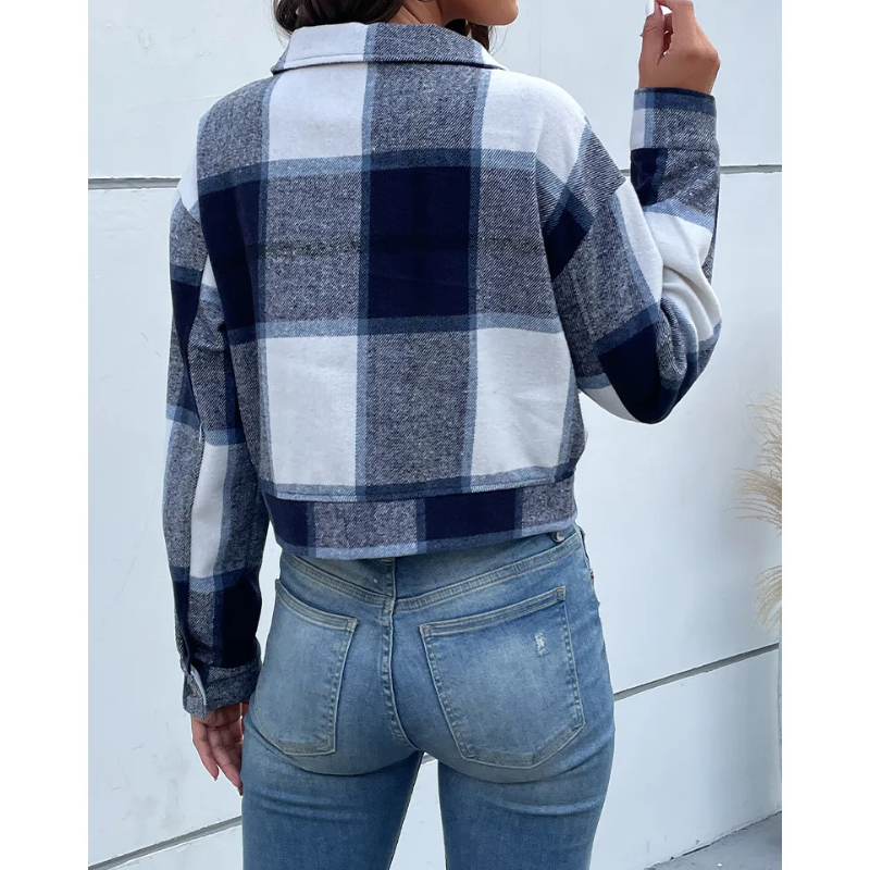 Valenzora | Long-sleeved bomber jacket with check pattern and buttons