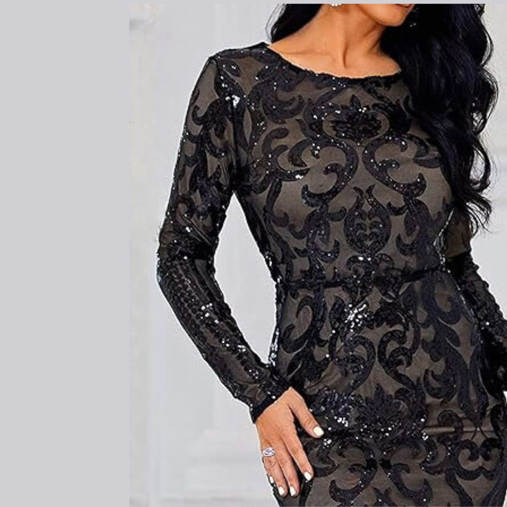 Valenzora | Evening dress with long sleeves and sequins