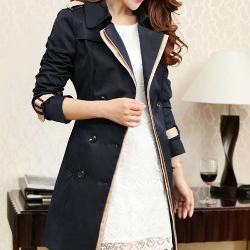 Valenzora | Elegant women's double-breasted trench coat, tailored, mid-length