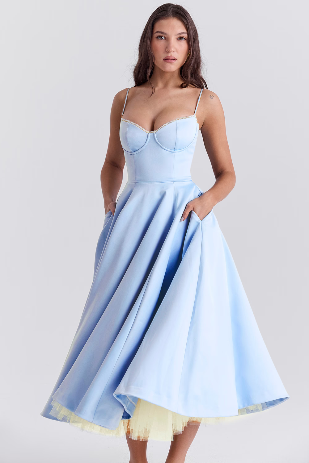Valenzora | Luxurious flared dress with spaghetti straps for women, perfect for weddings, bridal wear, and parties, Kasana