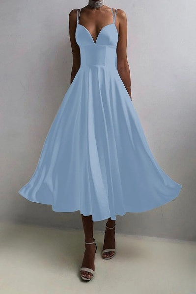 Valenzora | Elegant midi dress with spaghetti straps for special occasions