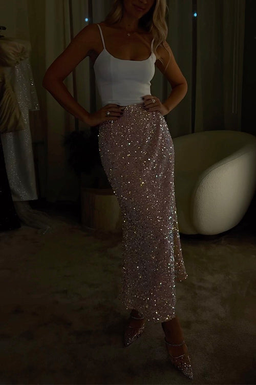 Valenzora | High waist party sequin midi skirt