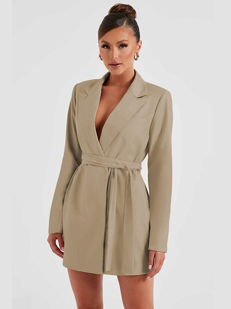 Valenzora | Schwarzes Blazer-Kleid mit V-Ausschnitt