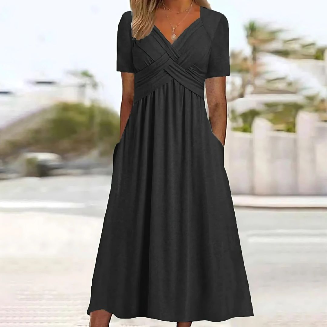Valenzora | Elegant midi dress with V-neck