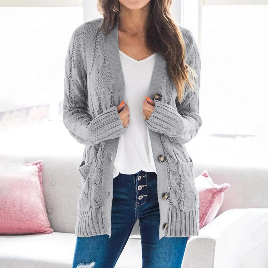 Valenzora | Stylischer langer Cardigan für Damen mit Knopfleiste