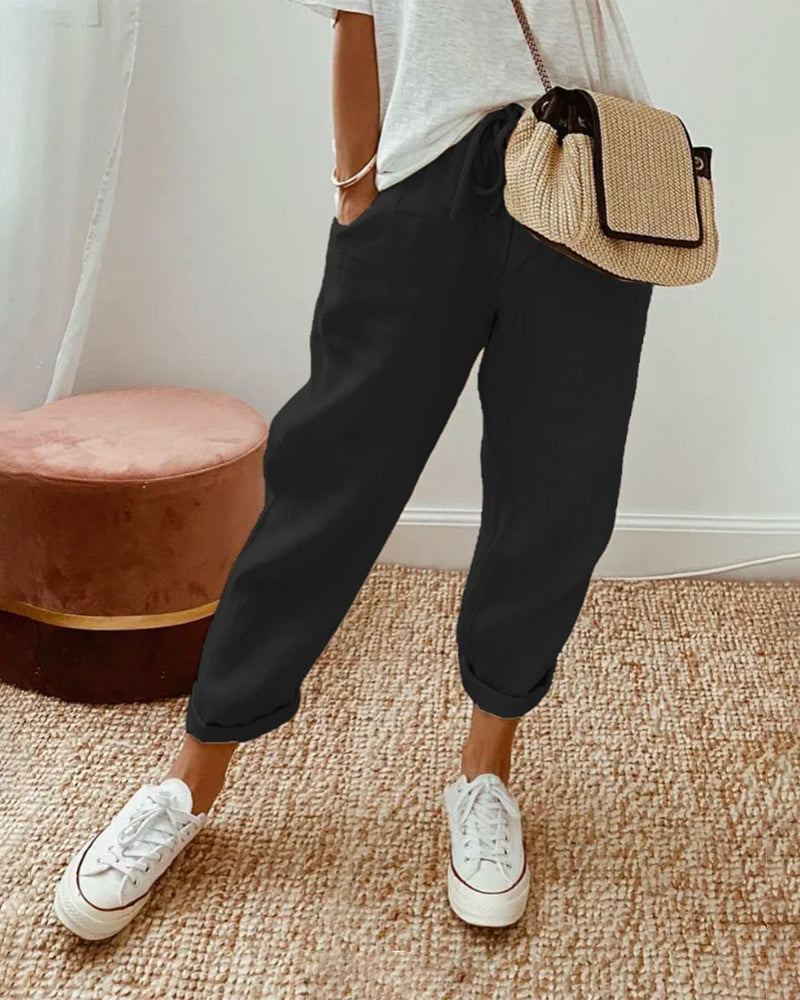 Valenzora | Women's Airy Trousers with Elastic Waistband Summer