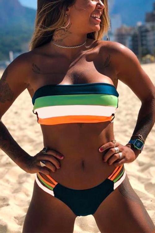 Valenzora | Rosiedress Rainbow Striped Tube Top Bandeau Bikini Set
