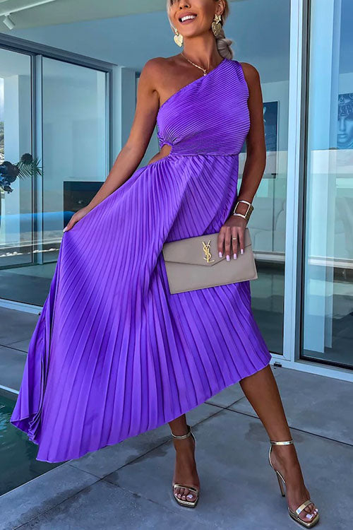 Valenzora | Rosiedress One-Shoulder Cut-Out Waist Irregularly Pleated Evening Dress