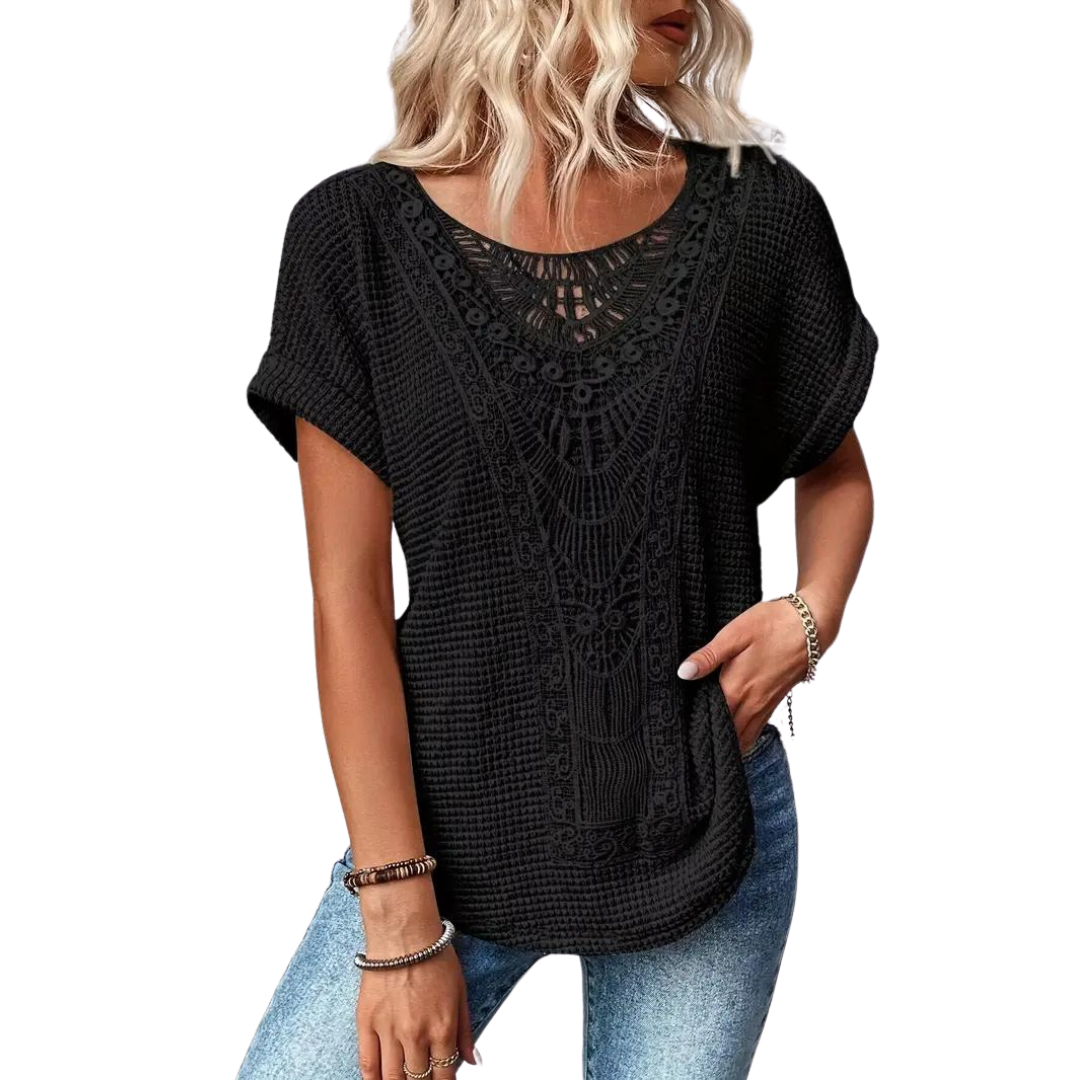 Valenzora Short-sleeved top - Casual - Lace with round neckline