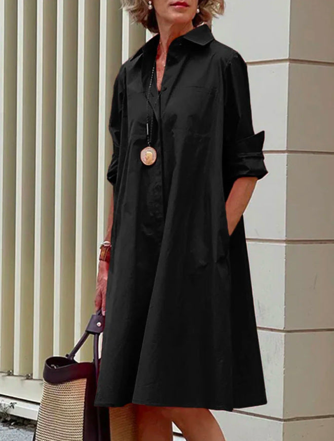 Valenzora | Shirt dress with turn-down collar & three-quarter sleeves