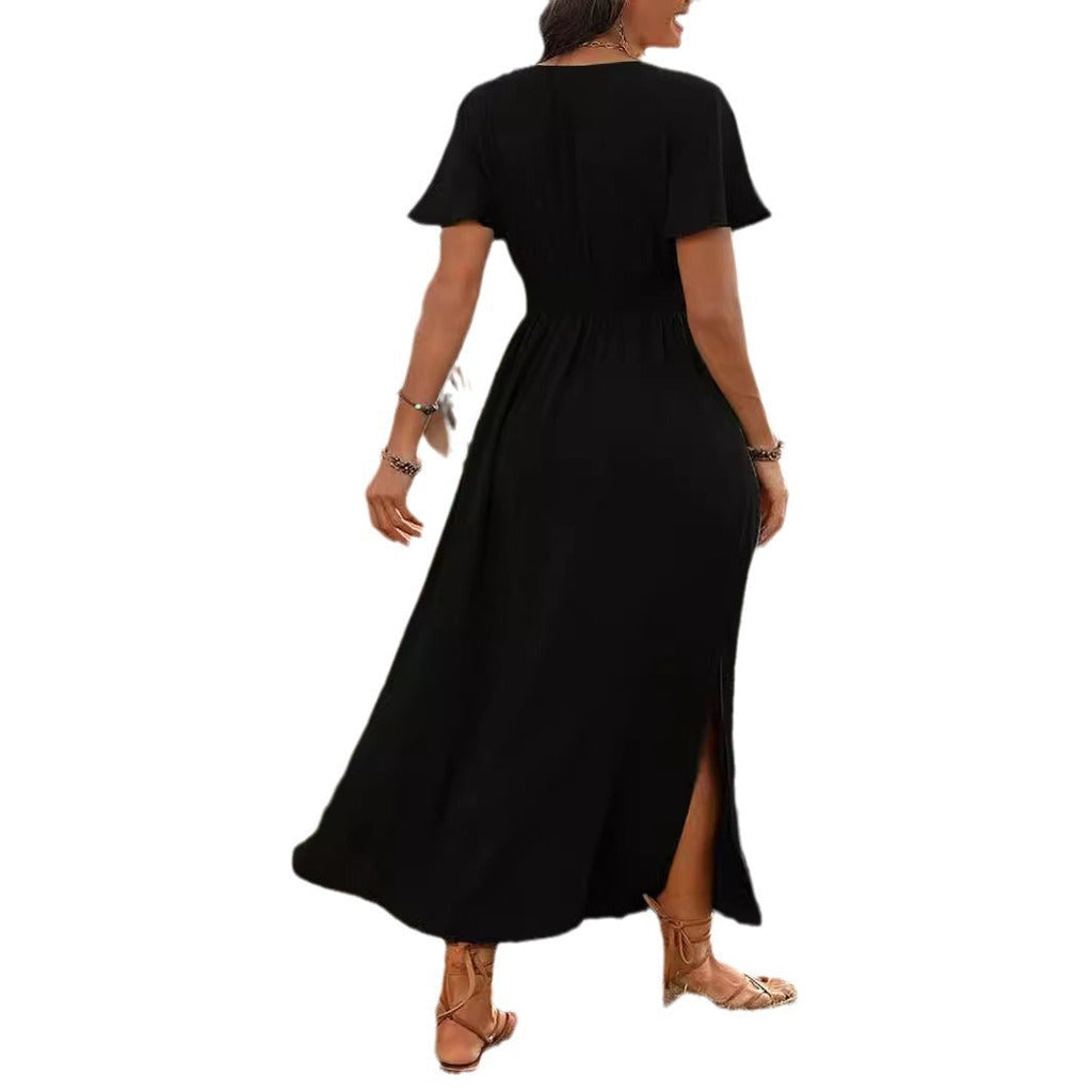 Valenzora | Elegant short-sleeved dress with choir collar