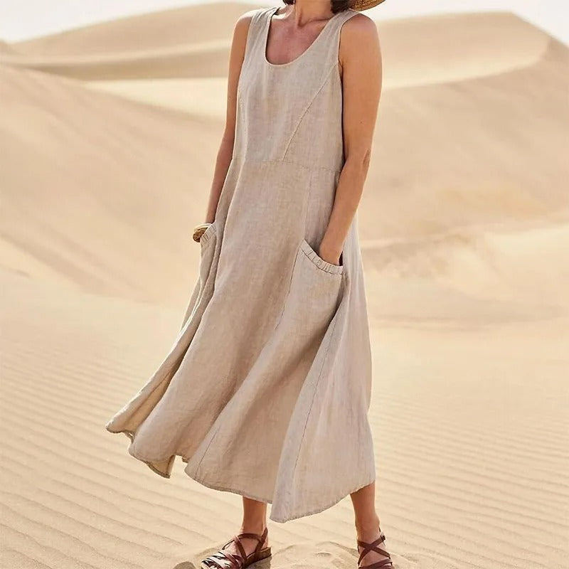 Valenzora | Sleeveless linen dress with pockets for women