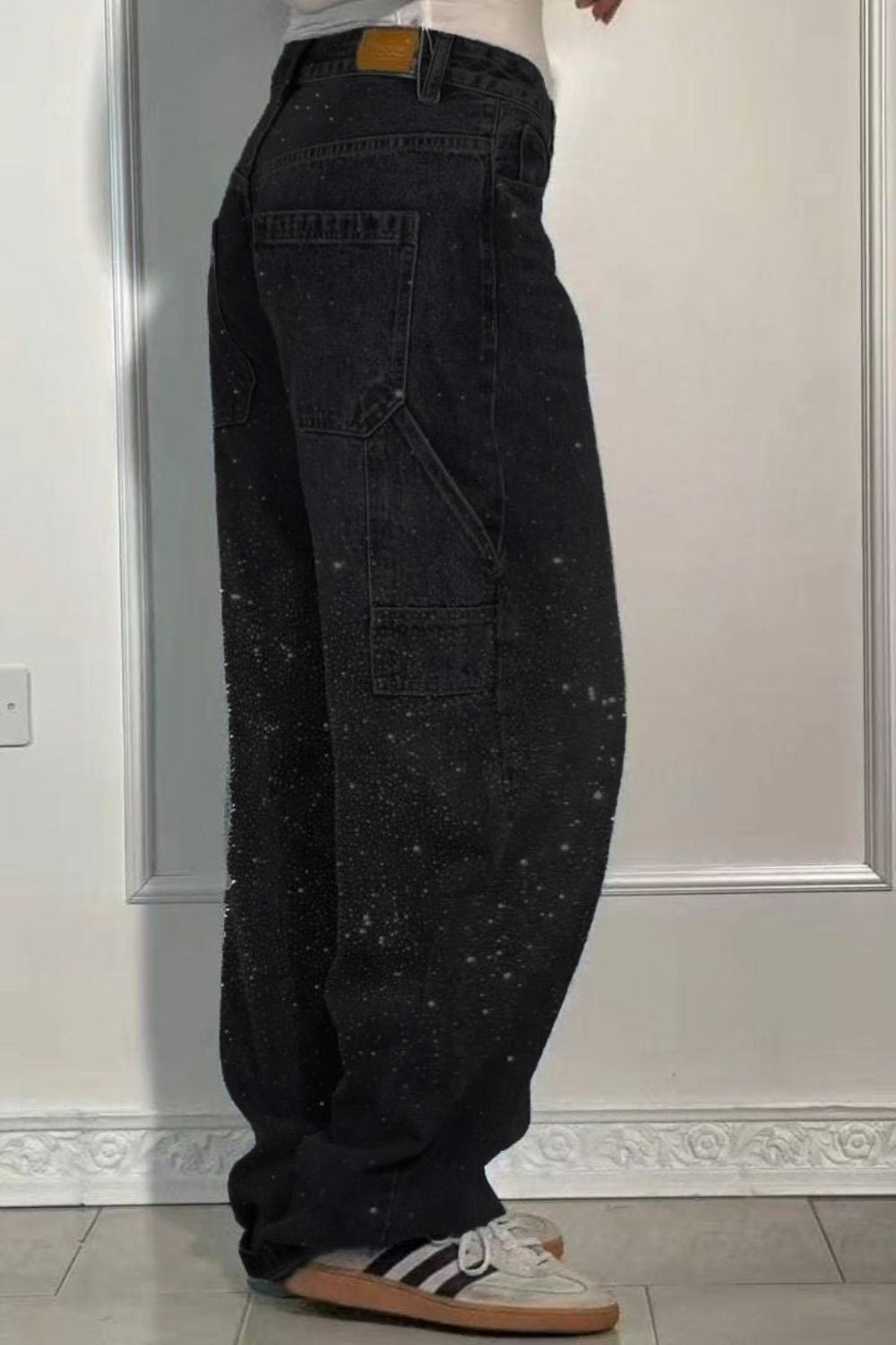 Valenzora | Women's Washed Jeans with Rhinestone Details, Wide Fit