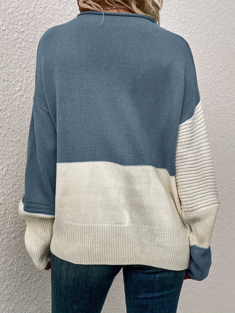 Knitted sweater in color block design