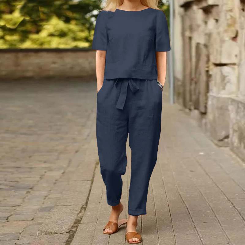 Valenzora | Wide-leg women's trouser suit set made of cotton and linen