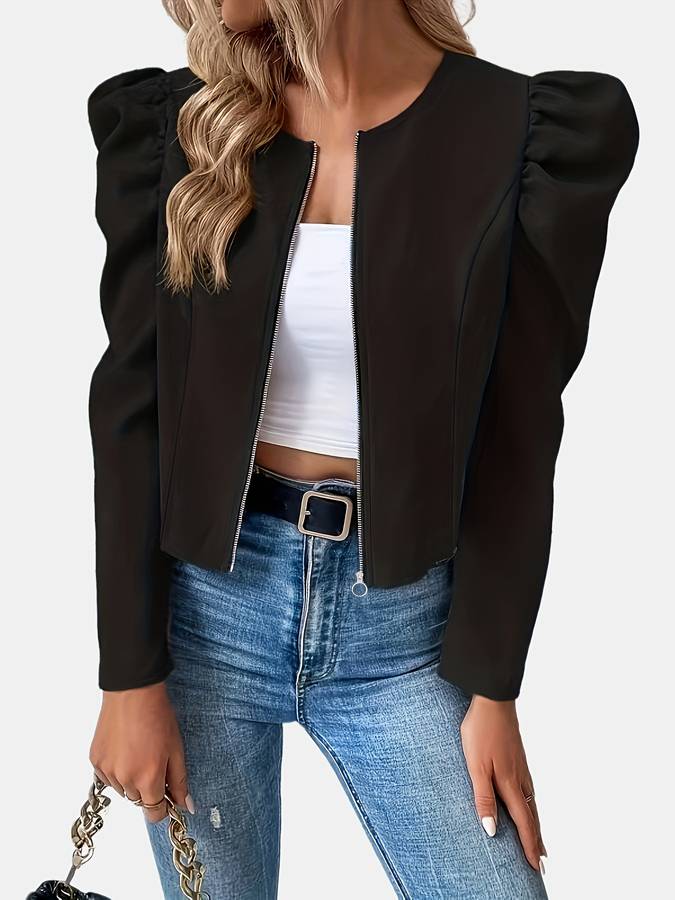 with puff sleeves and zipper