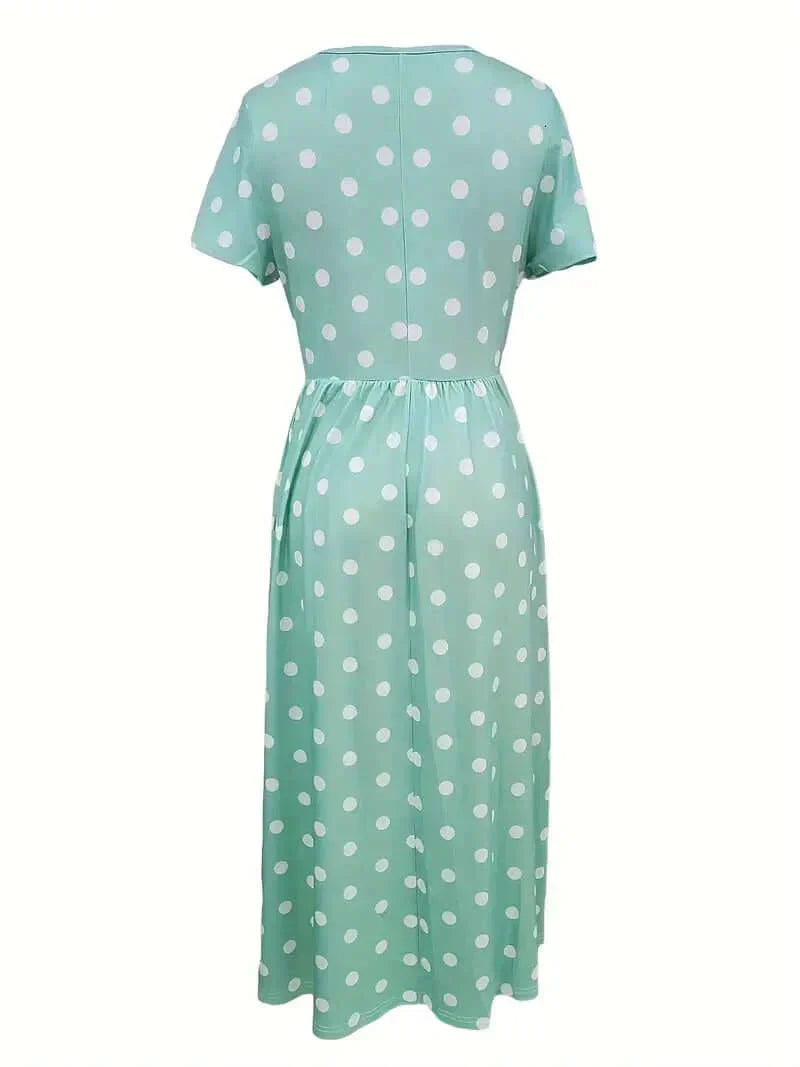 Valenzora | Luftiges, kurzärmeliges, gepunktetes Kleid mit Rundhalsausschnitt
