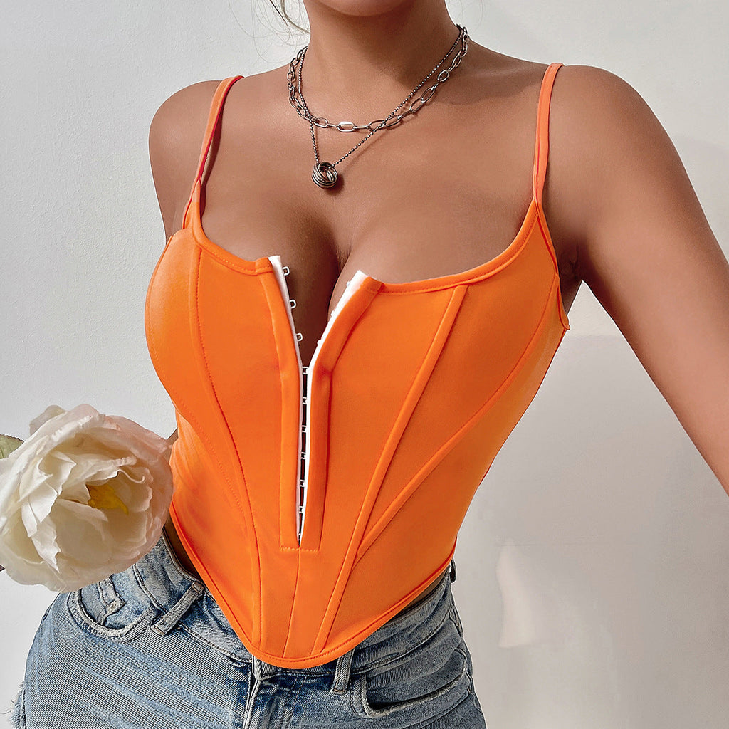 Valenzora | Single-breasted sling crop corset tank summer fashion slim spaghetti strap top for women's clothing