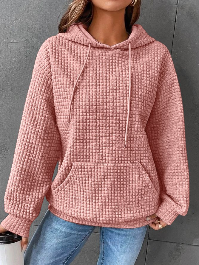 Valenzora | Women's Waffle Knit Hoodie - Casual Oversized Pullover