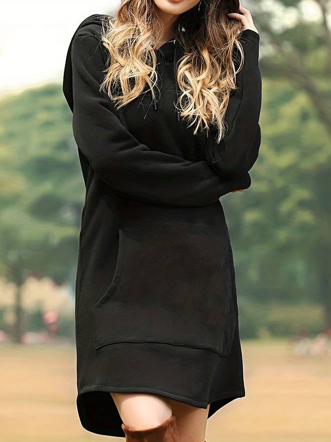 Valenzora - Red hooded sweatshirt dress with pockets