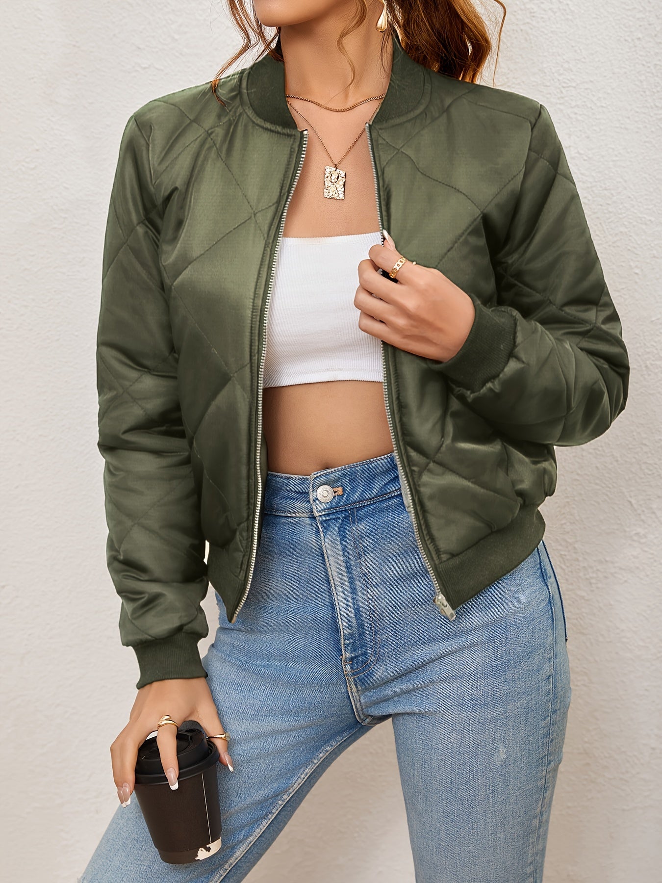 Valenzora | Argyle pattern bomber jacket for women