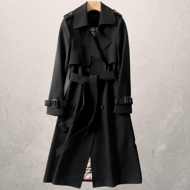 Valenzora | Long trench coat, classic cut, double-breasted with belt and storm flap