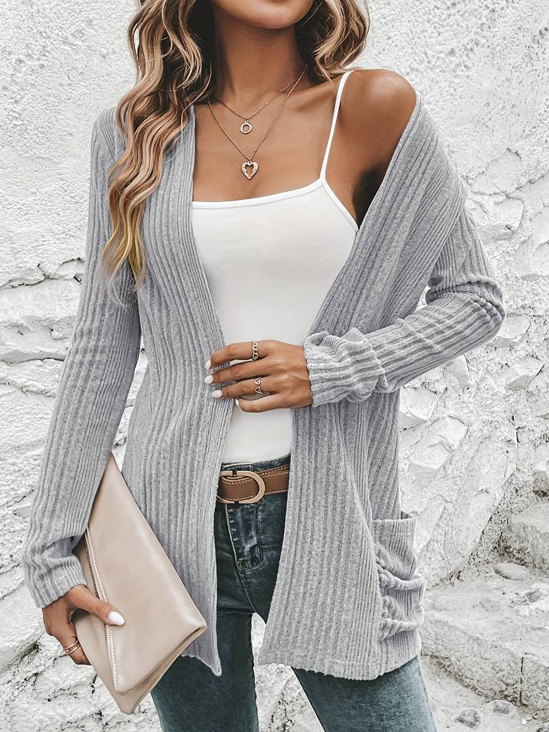 Valenzora | Langärmlige Strickjacke mit offener Vorderseite und zwei Taschen