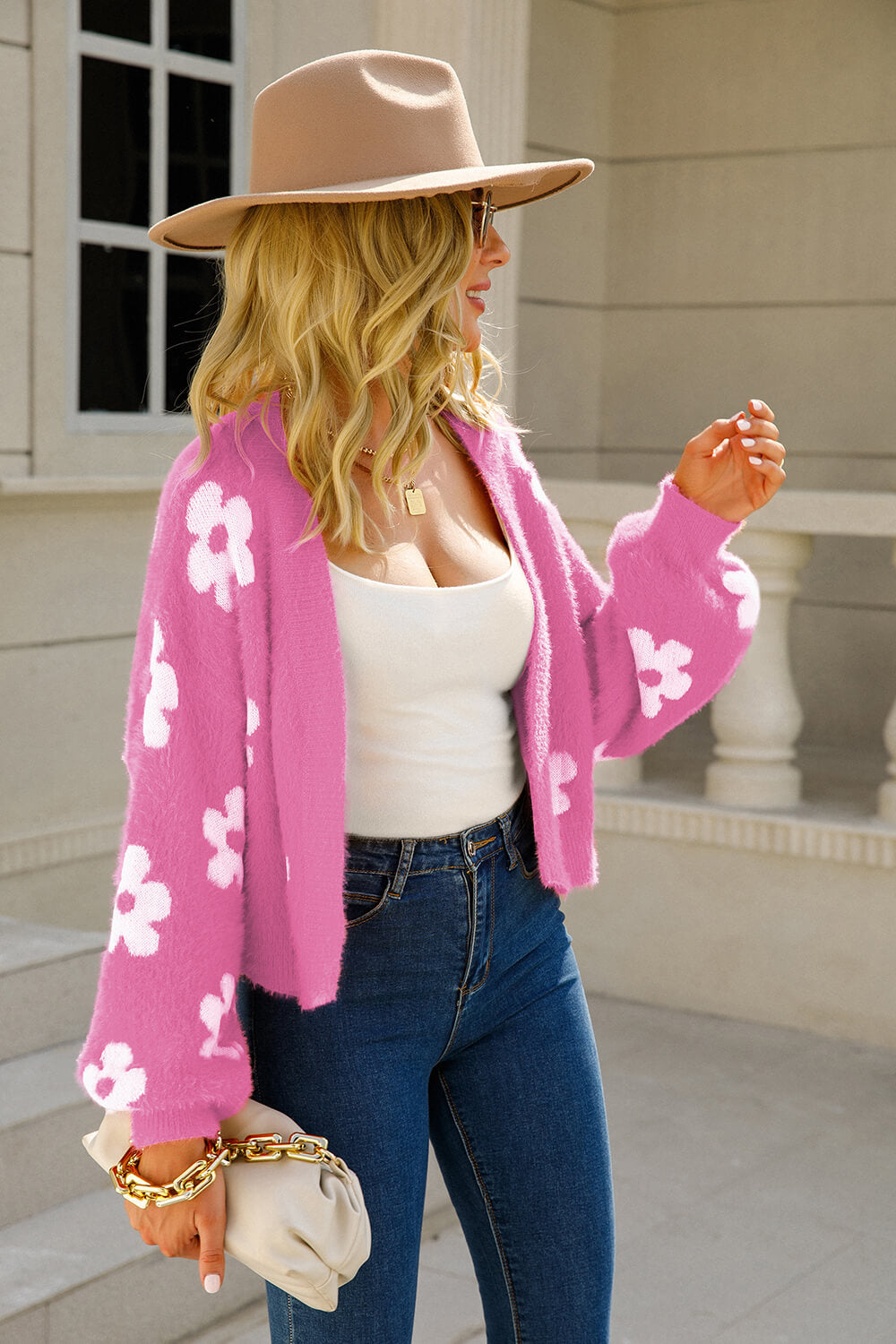 Floral fuzzy cardigan