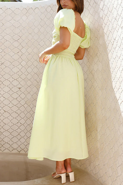 Valenzora | Rosiedress Puff Sleeve Twist-Front Cut-Out Swing Maxi Dress