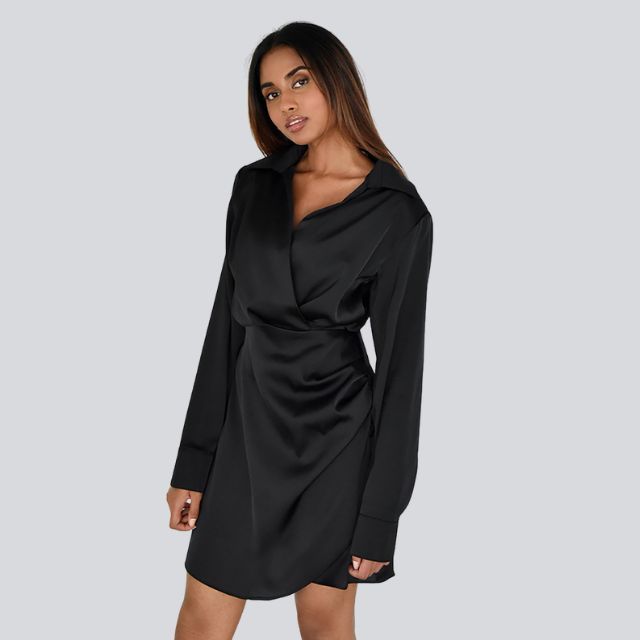 Valenzora | Satin mini dress with V-neck and ruching