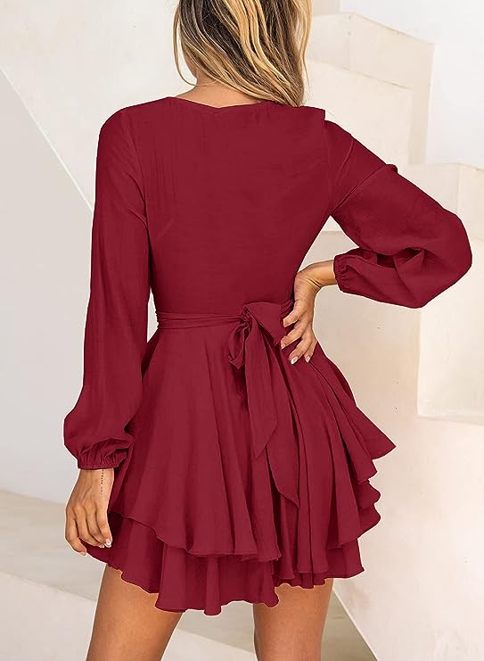 GWEN - Dress with V-neck and lantern sleeves