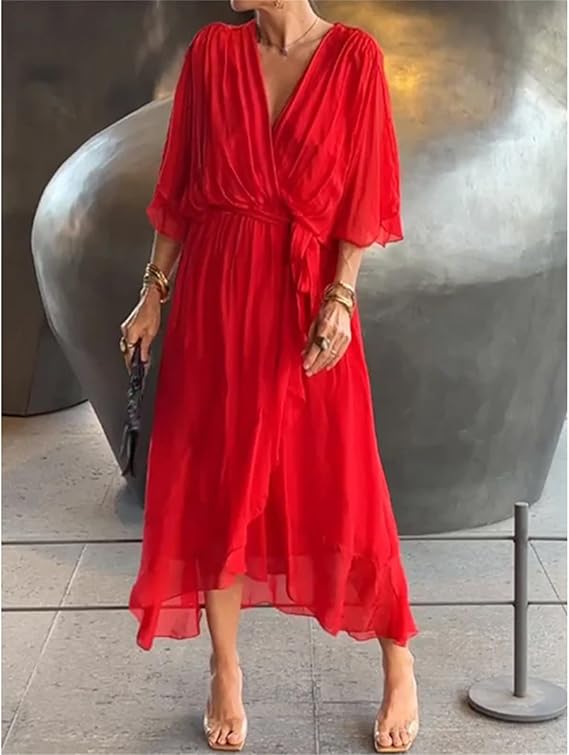 Grünes Kleid mit V-Ausschnitt