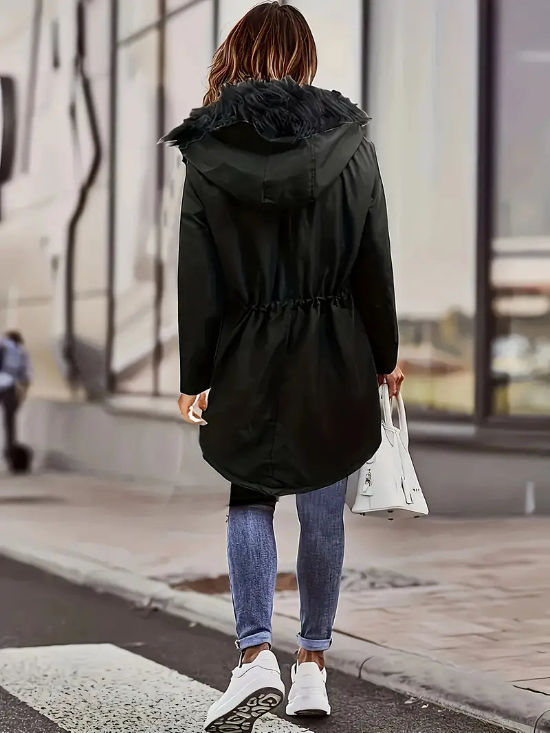 Valenzora | Zip-up parka coat with buttons and hood, women's winter jacket