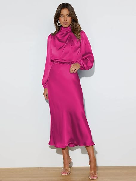 Valenzora | Satin Dress with Long Sleeves for Women