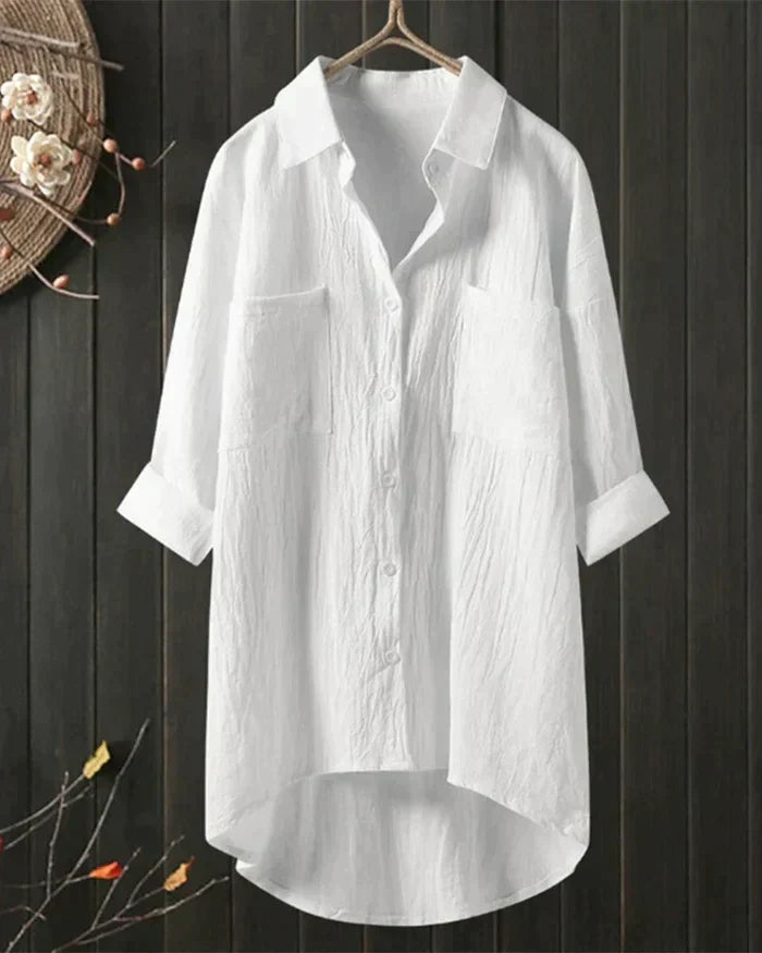 Valenzora | Linen shirt with long sleeves and button placket for spring