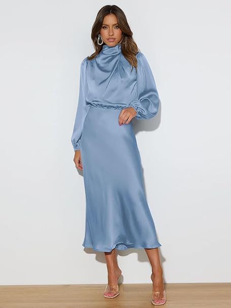 Valenzora | Satin Dress with Long Sleeves for Women