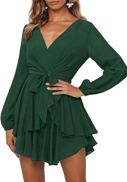 GWEN - Dress with V-neck and lantern sleeves