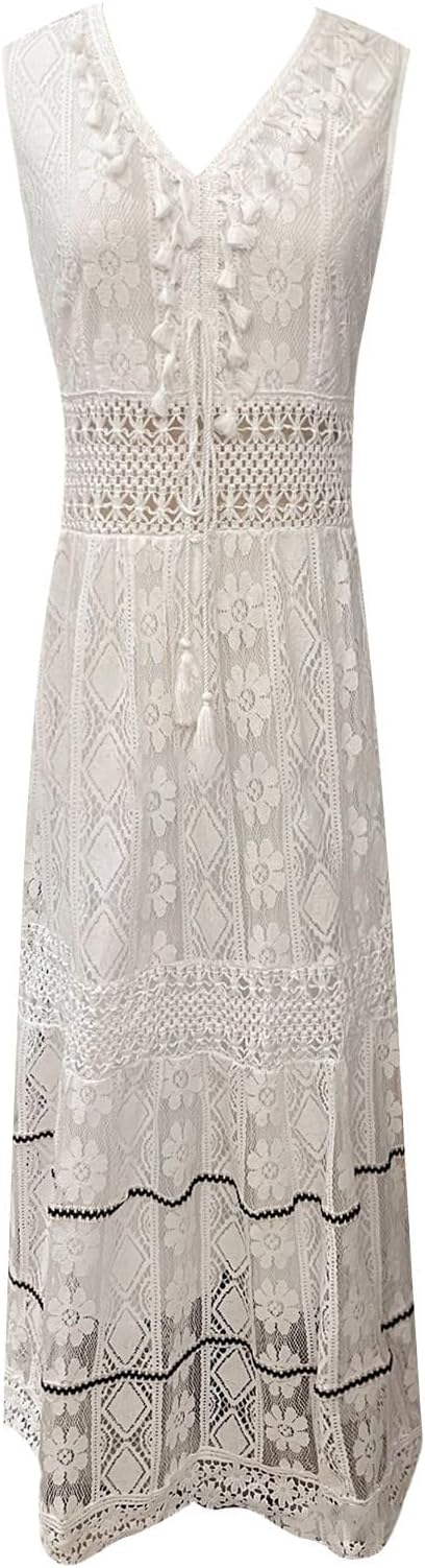 Soléa™ – Summery maxi dress in boho style with lace & slit