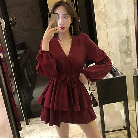 GWEN - Dress with V-neck and lantern sleeves